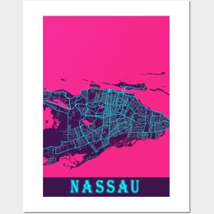 Nassau Neon City Map, Nassau Minimalist City Map Art Print Posters and Art